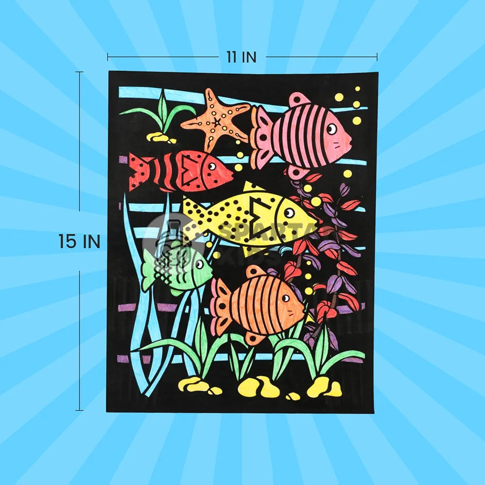 SPARTAN KIDS® Color Felt Fish Velvet Art - Drawing for Kids 6-12 Years - Fun Colouring Ideal Art Kit for Creative Learning - Foil Art Kit - Engaging Activity for Young Artists