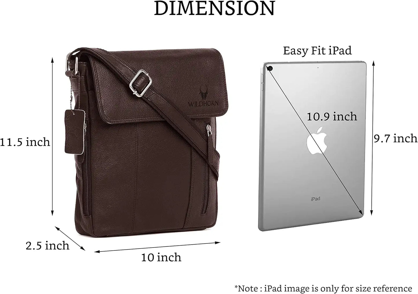 WildHorn Leather 11 inch Sling Messenger Bag for Men I Multipurpose Crossbody Bag I Travel Bag with Adjustable Strap