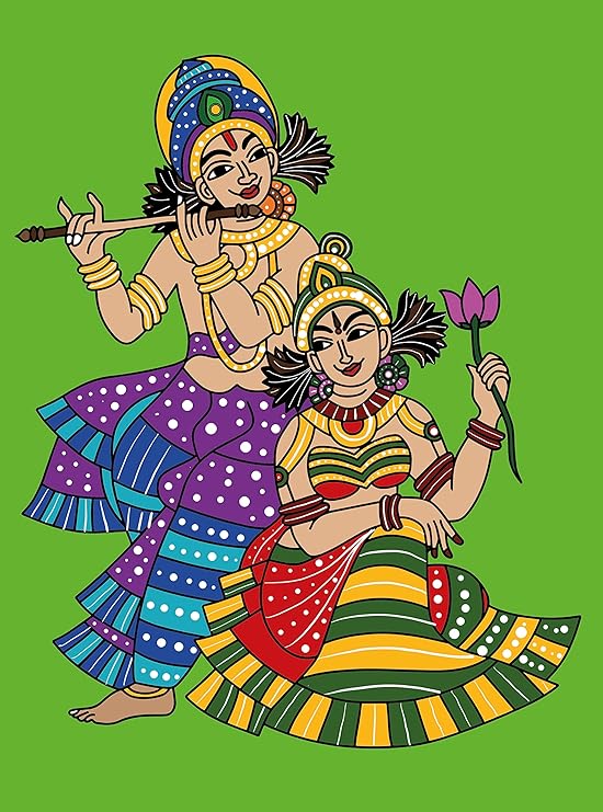 Hobby India Self Painting Radha & Krishna Canvas - Kalamkari Art | Pre-designed Canvas Board