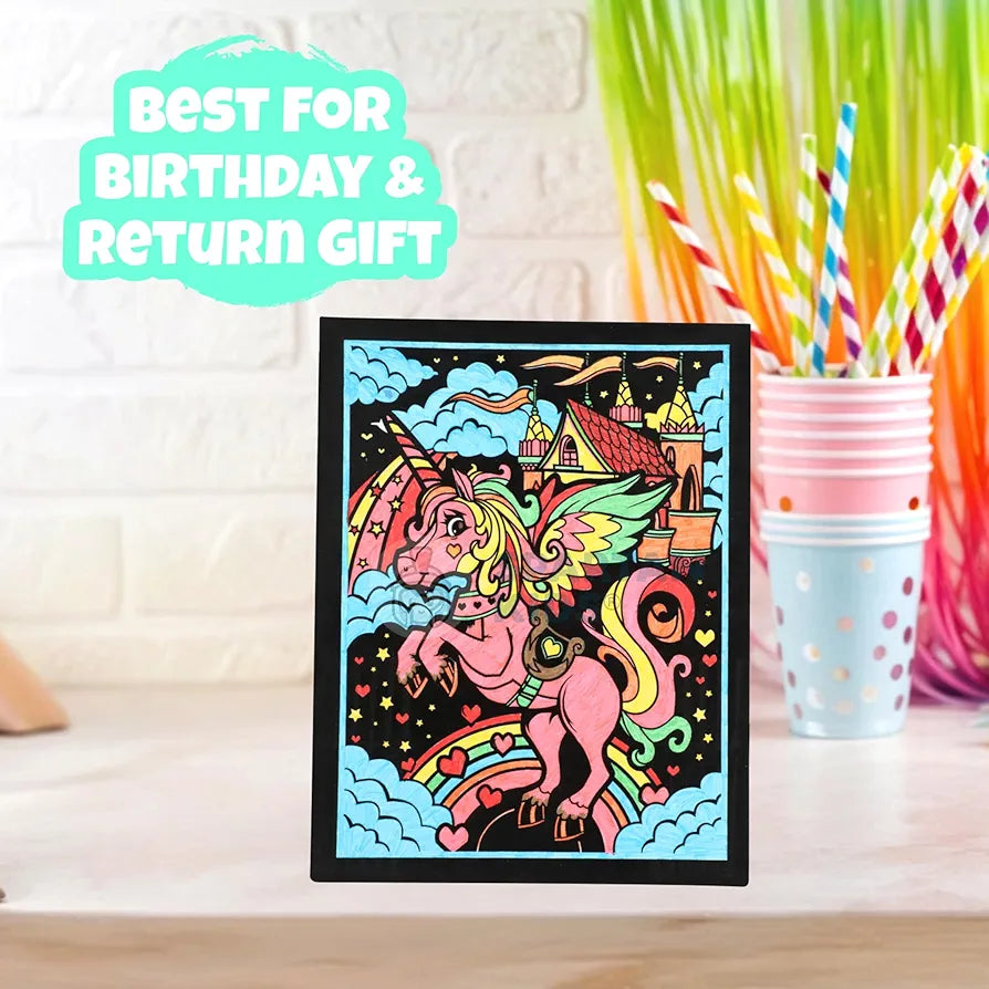 SPARTAN KIDS® Color Felt Unicone Velvet Art - Drawing for Kids 6-12 Years - Fun Colouring Ideal Art Kit for Creative Learning - Foil Art Kit - Engaging Activity for Young Artists