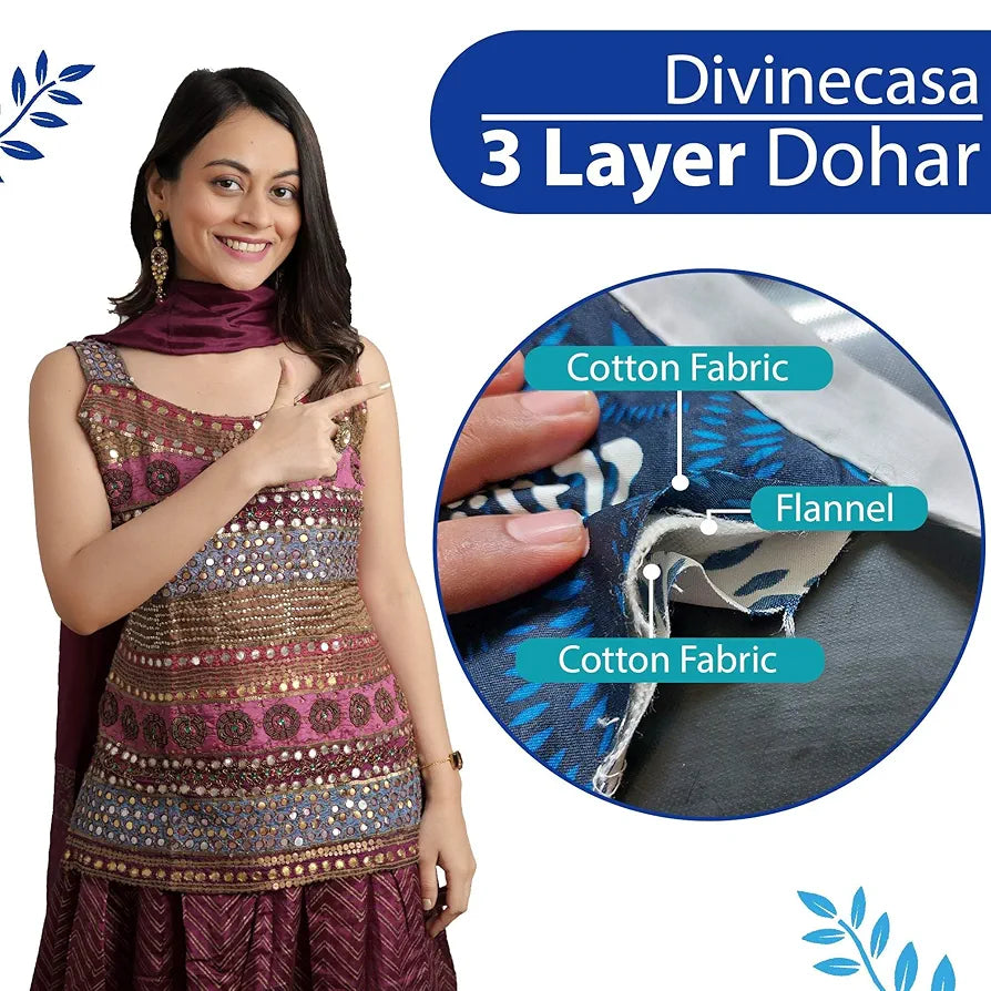 Divine Casa Floret 100% Cotton Single Dohar 120 GSM Soft & Lightweight Throw Blanket Colour Blue Aqua