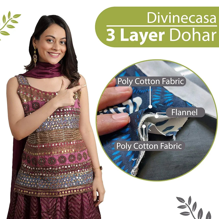 Divine Casa 120 GSM Microfibre Dohar Single Bed All Season Winter 3 Layered Reversible AC Throw Blanket for Sofa TC - 120 Colour Green and Grey