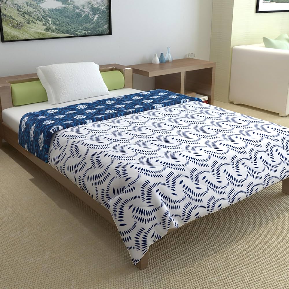 Divine Casa 120 GSM Microfiber Single Bed Comforter Soft & Lightweight Reversible AC Blanket Colour Medieval Blue