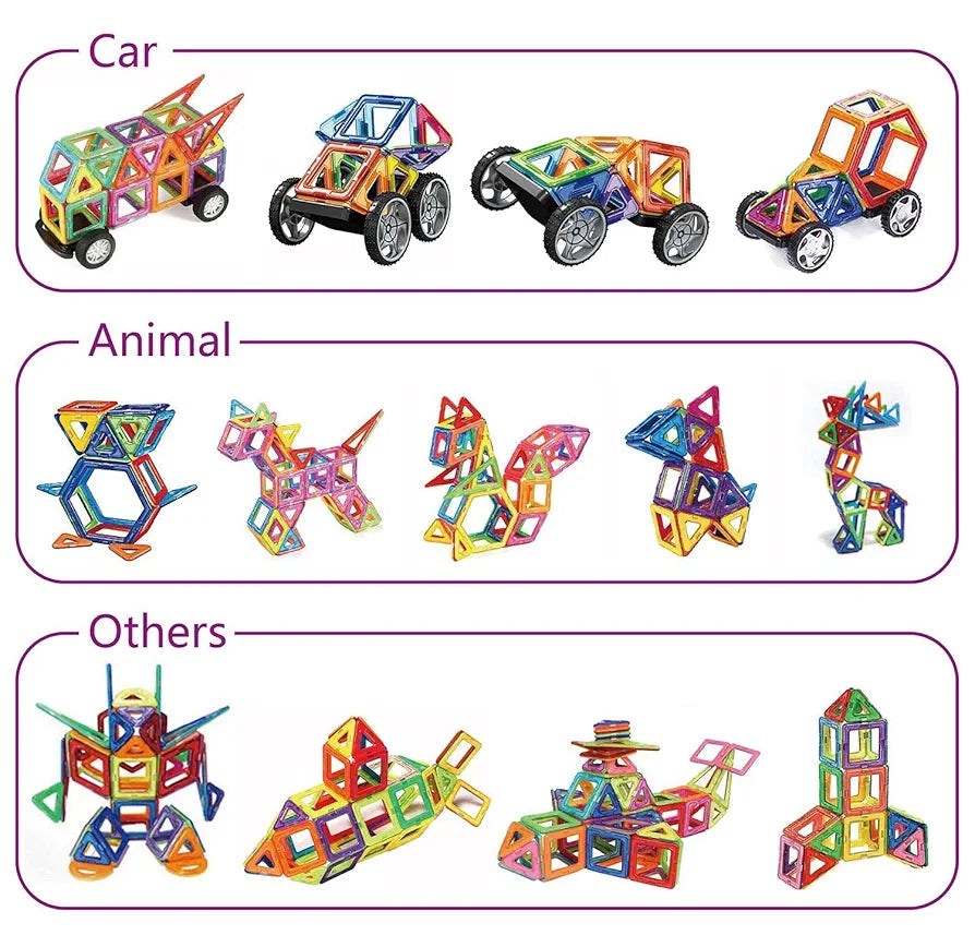 Trinkets & More-3D Premium Magnetic Magna Blocks Toys Building Tiles Stacking Set Magical Construction Game Puzzle Stem With Storage Box.,Multi