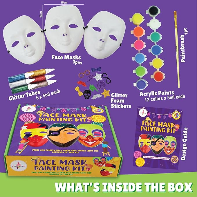 Kalakaram Diy Face Mask Painting Kit | Painting Kit for Kids | Create Your Own Customised Face Masks Using Paints | Diy Kits for Kids