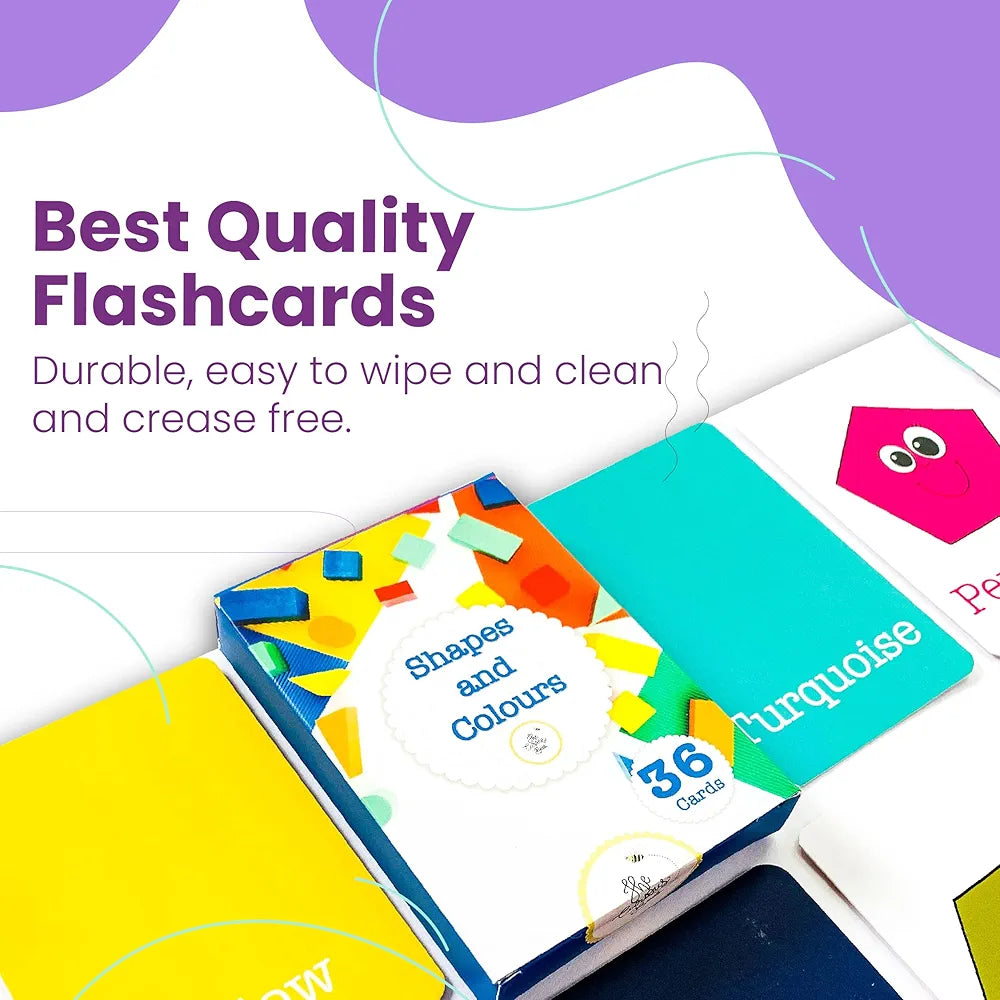 The Curious Bees - Shapes and Colors Flash Cards | 36 Laminated Cards for Kids | Age Group: 1-4 Years | Fun Early Educating Activity for Kids