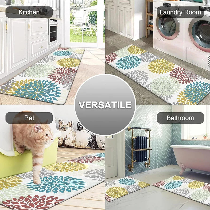 Ishro Home Velvet Premium Kitchen Mats For Floor Kitchen Runner 2 Pcs Set Colour Breeze Multicolor
