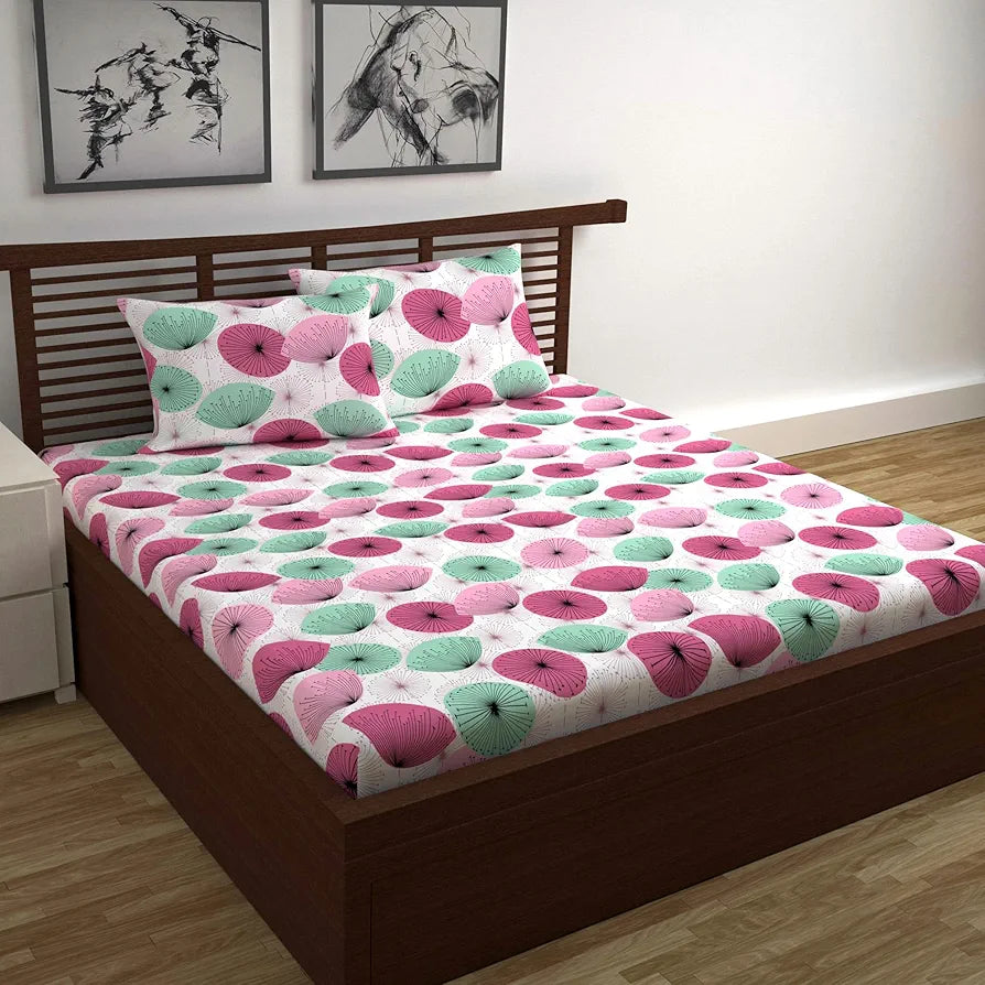 Divine Casa 144 TC Super Soft 100% Cotton Bedsheet for Double Bed 144 Thread Count Floral Colour Rose Pink
