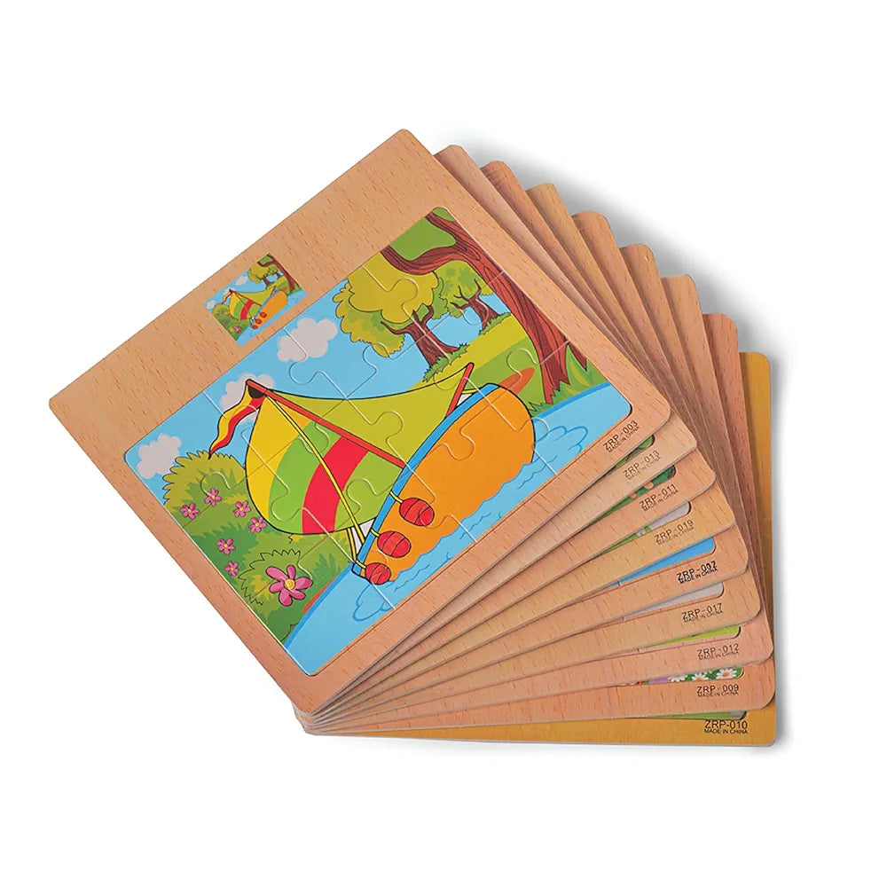 KIDS KINDLY Wooden 12 Piece Jigsaw Puzzle for Kids, Animals & Vehicle Theme Game, Promotes Fine Motor Skills, Improve Hand-Eye Coordination, Puzzle Game for Kids - 3 Years+ Random Design