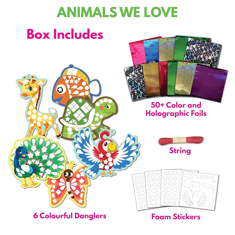 SparkLPlay Paper Art & Craft Kit, Foil Fun Activity. Birthday Gift For Girls & Boys Ages 4 To 9. Theme Danglers 6,Color Foils 40+,Stickers 190+. Foil Mosaic Craft. ,Multicolor