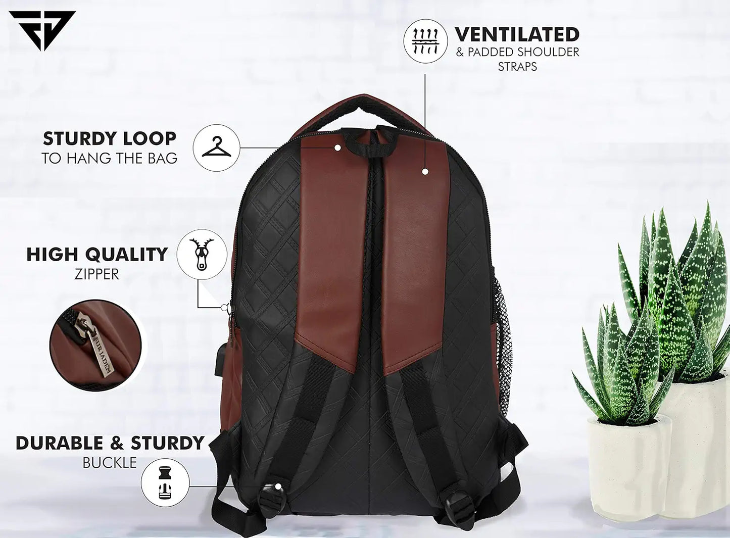 Fur Jaden Anti Theft Zipper 15.6 Inch Waterproof Resistant Backpack Bag with USB Charging Port 30 Ltrs Black Casual Backpack