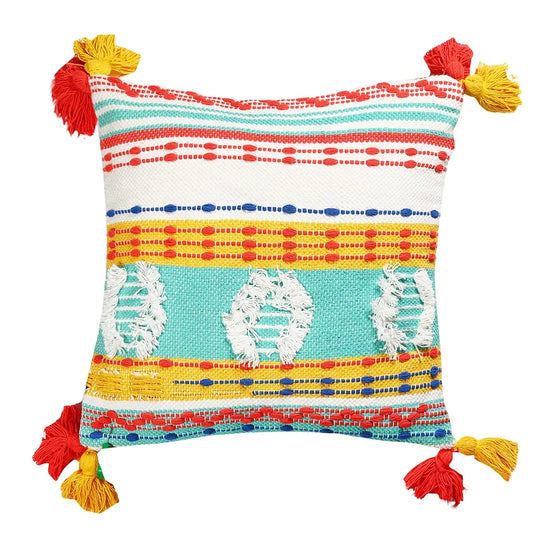 Sashaa World 100% Cotton Handwoven Decorative Cushion Cover With Zipper Colour Multi