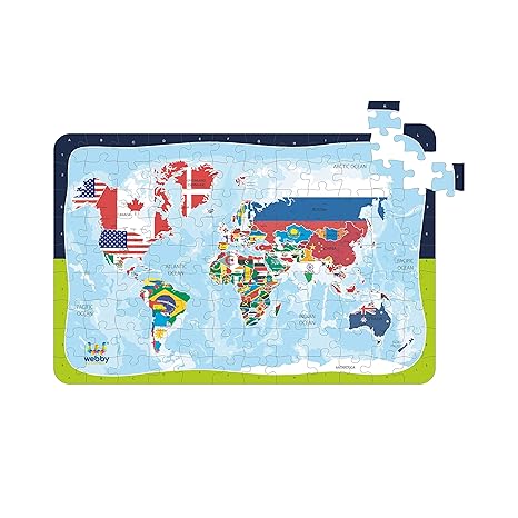 Webby Kids World Map with Flags Wooden Jigsaw Puzzle 108 Pieces