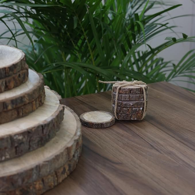 Hobby India Natural Mango Wooden Round Diy Craft Coasters for Your Drinks | Beverages & Bar Glasses