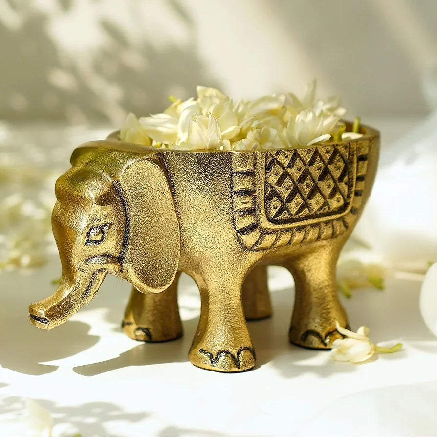BEHOMA Aluminium Elephant for Good Luck | Statue for Home Decor Tabletop Living Room Office | Candle Holder Gift Showpiece for Valentine's Day, Birthday