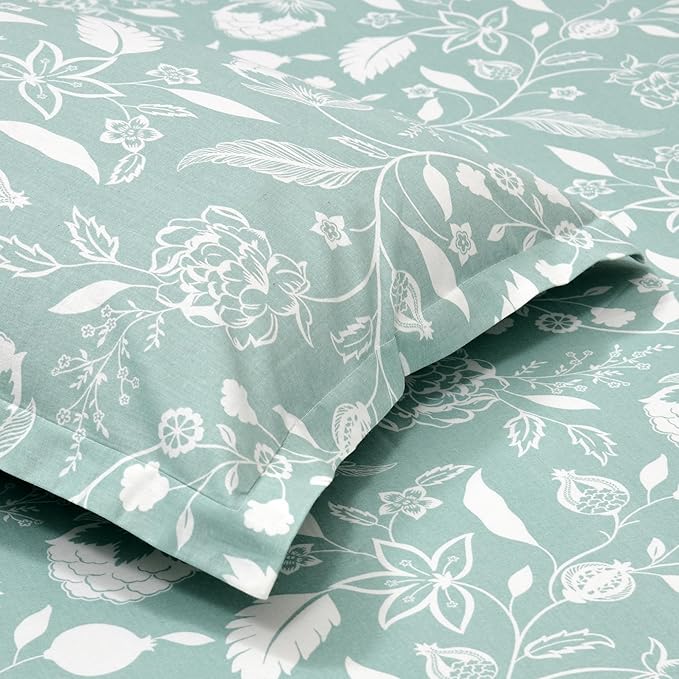 Haus & kinder Cotton Queen Size Bedsheet for Double Bed (90 X 100 Inches) with 2 Pillow Covers | 186 TC | Blue White Floral