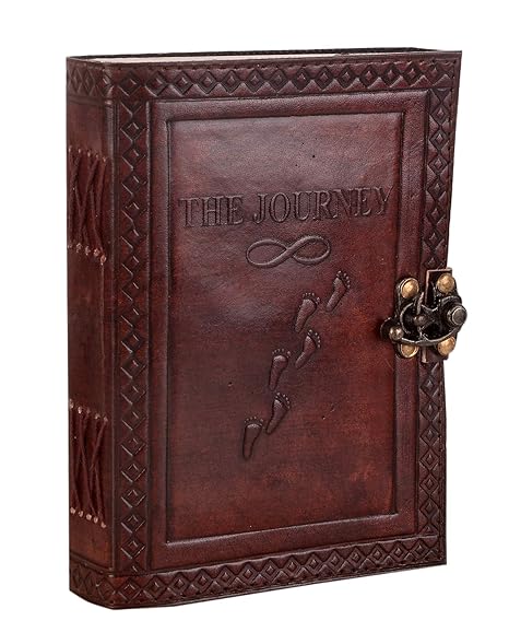 CraftShades-Handmade Leather Diary Embossed with star, journey & double wolf Diary with Antique Lock for Artist Sketchbook, Scrapbook, Drawing, Writing etc .Size 5 * 7 inch (THE JOURNEY)