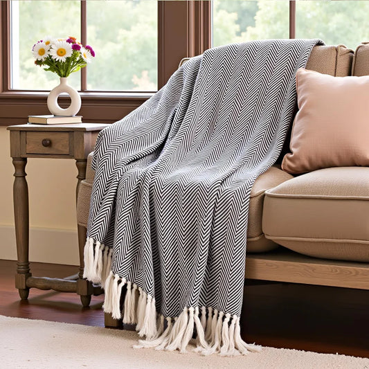 Sajavat Home Hand-Knitted Pure Cotton 3 Seater Sofa Throw Colour Brown