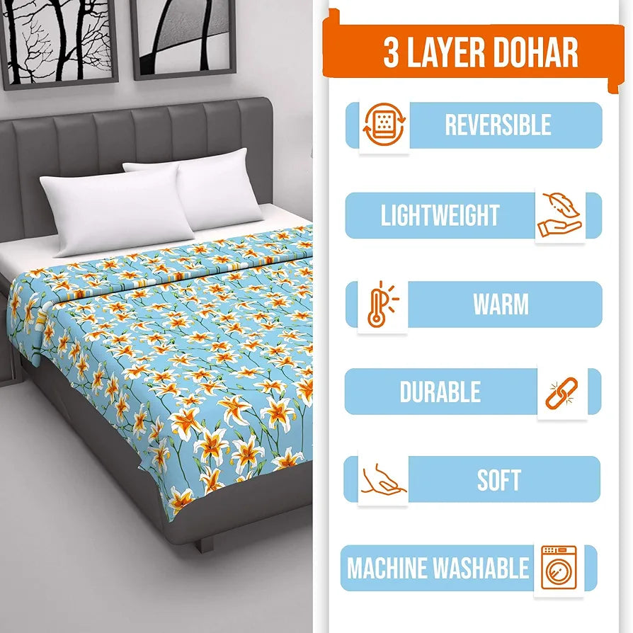 Divine Casa Floret 100% Cotton Single Dohar 120 GSM Soft & Lightweight Throw Blanket Colour Wildflower Charm