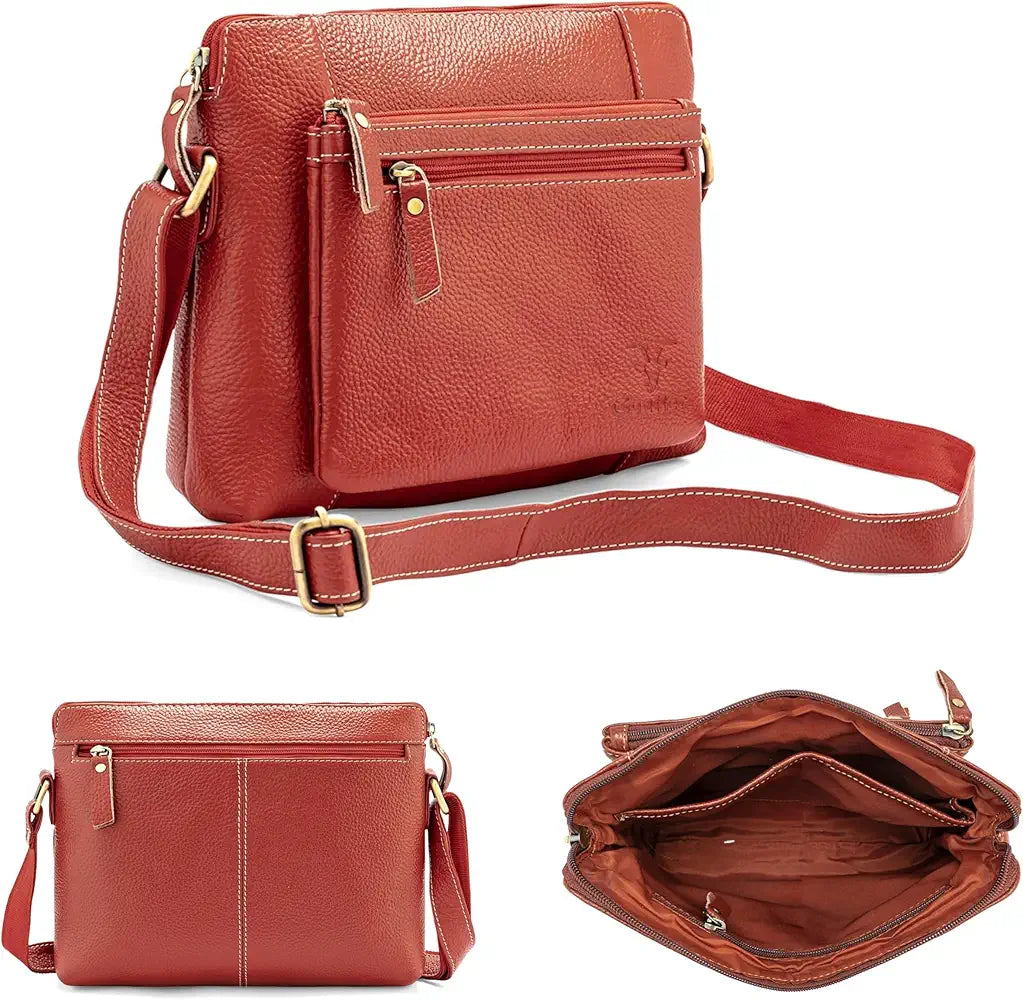 Goatter Genuine Leather 9" Inch Sling Cross-Body Bag For Women's
