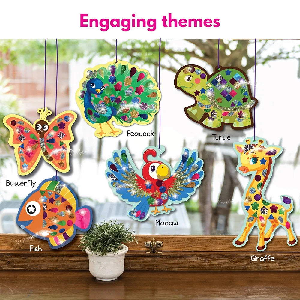SparkLPlay Paper Art & Craft Kit, Foil Fun Activity. Birthday Gift For Girls & Boys Ages 4 To 9. Theme Danglers 6,Color Foils 40+,Stickers 190+. Foil Mosaic Craft. ,Multicolor