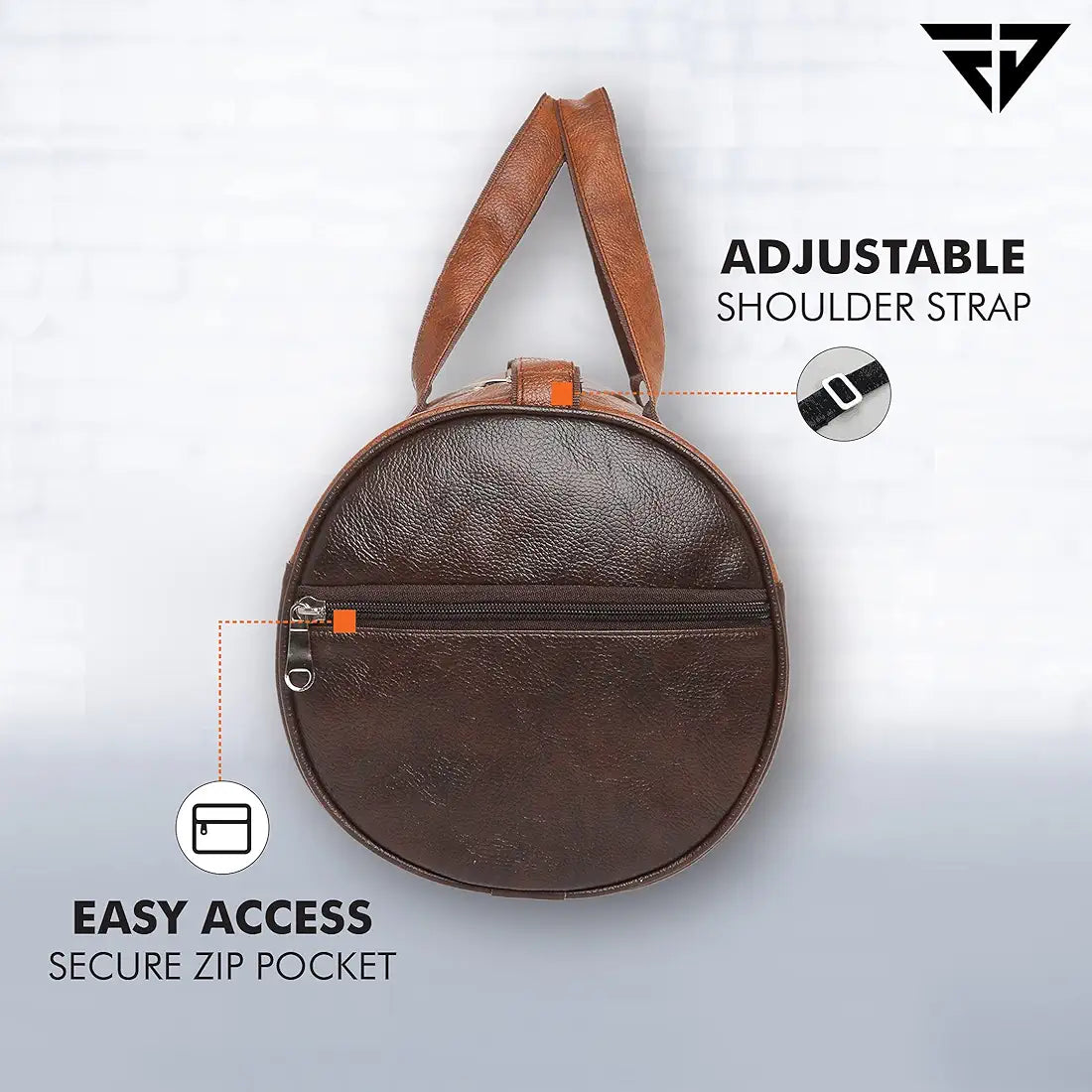 Fur Jaden Tan Leatherette Gym Bag for Men Women Boys Girls Travel Duffle Weekender Bag 23L