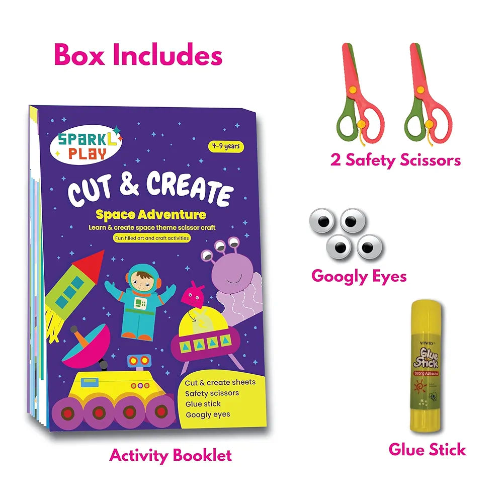 SparkLPlay Art and Craft Kit. Toys for Kids. Snip Snip Activity. Birthday Gift for Girls & Boys Ages 4 to 9. DIY Kit,Craft Supplies,Develop Scissor Skills,, Multicolor