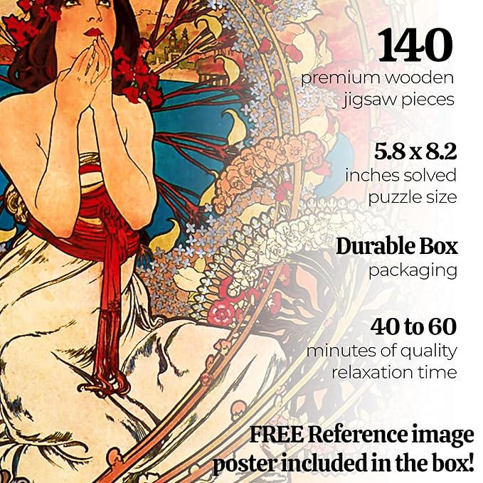 91knots Monaco Monte Carlo by Alphonse Mucha-wooden Jigsaw Puzzle (140 Pieces) for Adults and Kids | Brain Booster Games & Toys