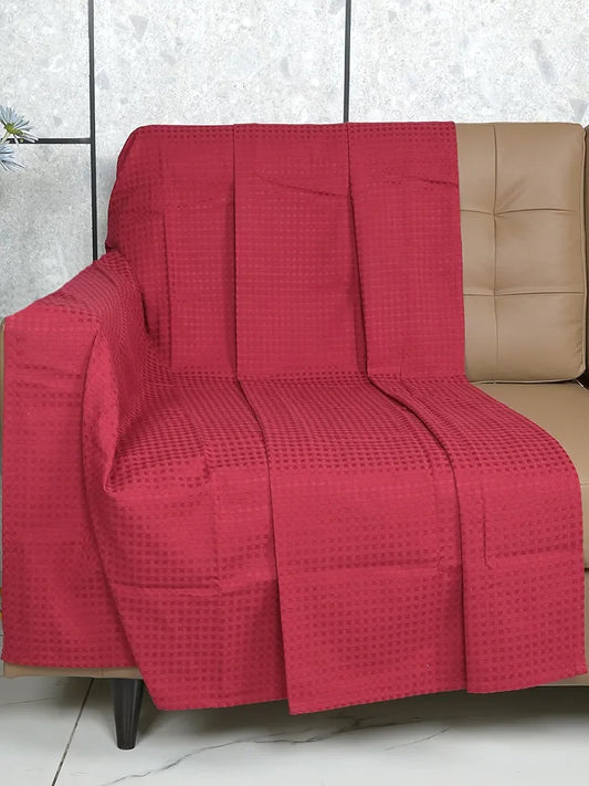 Saral Home Mehroon 100% Cotton Unique Waffle Design Throw/Sofacover Colour Maroon