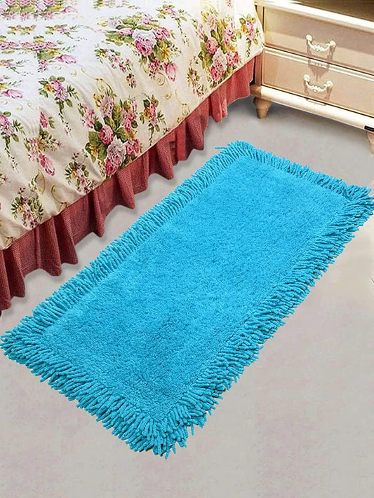 Saral Home Shaggy Soft Cotton Durable & Washable Multipurpose Bedside Runner Colour Turquoise