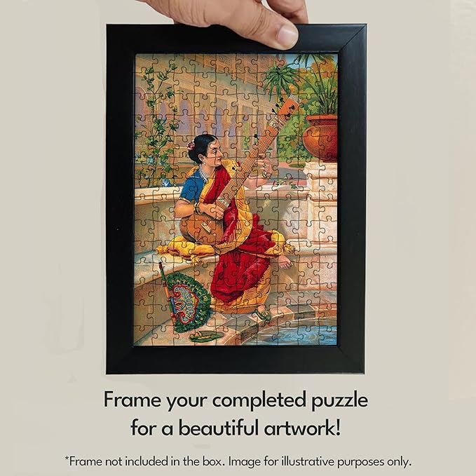 91knots Raja Ravi Varma's - Woman Playing Sitar Wooden Jigsaw Puzzle (140 Pieces) for Adults and Kids Indian Artwork Puzzle