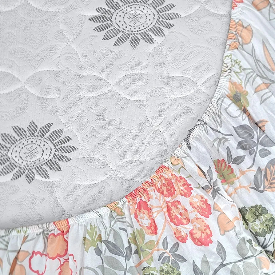Divine Casa 144 TC 100% Cotton Floral Print Super Soft Fitted Bedsheet for Double Bed Peach Color