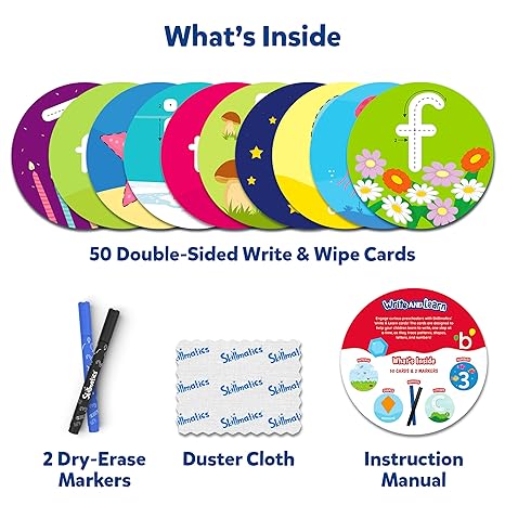Skillmatics Write & Learn Cards for Toddlers Letters Numbers Patterns & Shapes Preschool Learning Includes Markers