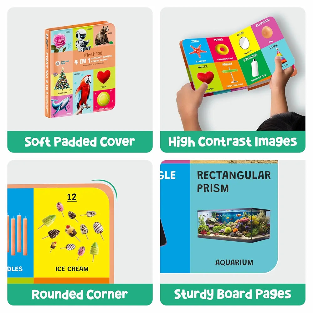 My First Padded Board Book of 4-in-1 Alphabet, Numbers, Colors, Shapes - Early Learning Books for Children Ages 1-3 Years