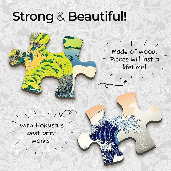91knots Hokusai's the Great Wave Off Kanagawa Wooden Jigsaw Puzzle 140 Pieces for Adults and Kids | Japanese Ukiyo-e Artwork