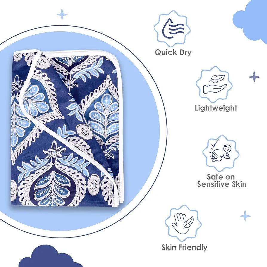 Divine Casa Floret 100% Cotton Single Kids Dohar 120 GSM Soft & Lightweight Throw Blanket Colour Dazzling Blue