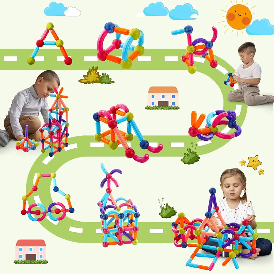 SPARTAN KIDS Magnetic Building Sticks Blocks Learning Sticks and Balls, Educational Magnet Building Blocks, Activities Toys for Toddlers, for 3+ Years Old