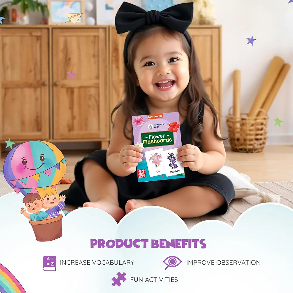 SPARTAN KIDS Flower Flash Cards for Kids | 27 Early Learning Flash Cards Easy & Fun Way of Learning 1 Year to 6 Years Babies, for Cognitive_Skills