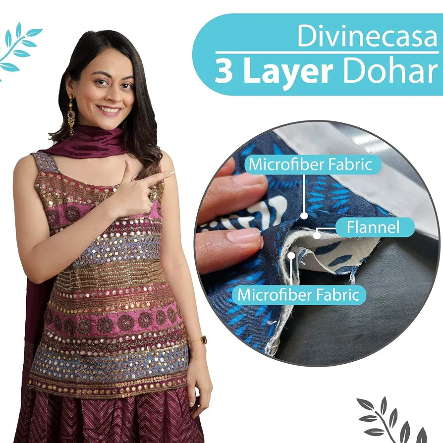 Divine Casa 120 GSM Microfiber Single Dohar Soft & Lightweight Throw Blanket Typographic Pattern Colour Sky Blue & White