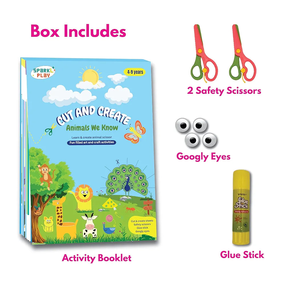 SparkLPlay Scissor Skills Activity Book for Kids Ages 4 to 9 | 18 Fun DIY Cutting Activities | Art & Craft Kit | Creative Learning Toy | Snip Snip | Gift for Girls & Boys