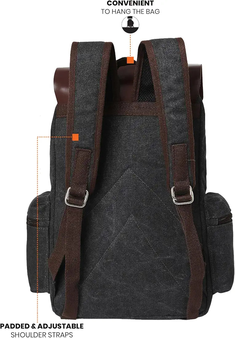 FUR JADEN Eco Friendly Travel Laptop Backpack Made of Water Resistant Sustainable Canvas and Vegan Leather for Men and Women for Travel Hiking Work