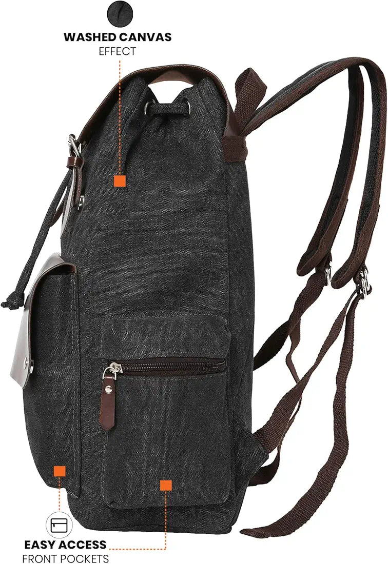 FUR JADEN Eco Friendly Travel Laptop Backpack Made of Water Resistant Sustainable Canvas and Vegan Leather for Men and Women for Travel Hiking Work