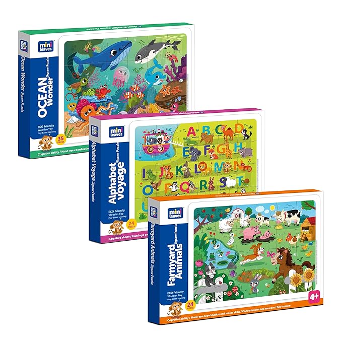 Mini Leaves 3 Puzzles With 83 Pieces | Animal Wooden Jigsaw Puzzle for 4-6 Years | Educational Puzzle Game for Kids