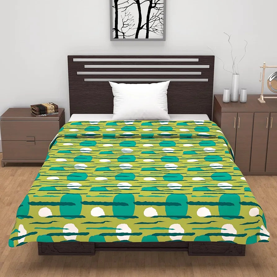 Divine Casa 120 GSM Microfiber Single Dohar Soft & Lightweight Throw Blanket Abstract Geometric Pattern Colour Olive Green & Teal