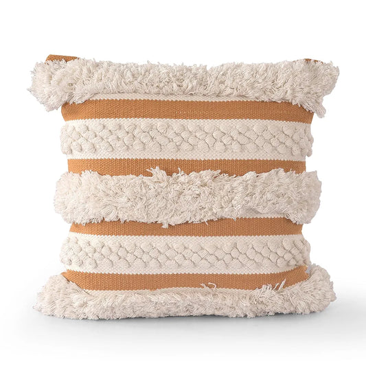 Sashaa World Boho Chic Chunky Cotton Handwoven Cushion Cover Colour Yellow Ivory