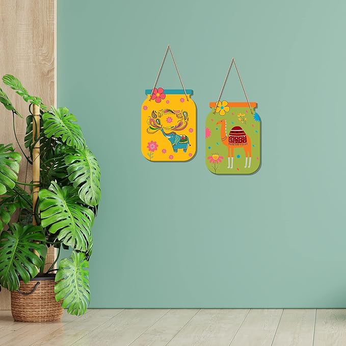 Artvibes Rajasthani Art Decorative Wall Art Mdf Wooden Wall Hanger for Living Room | Set of 2