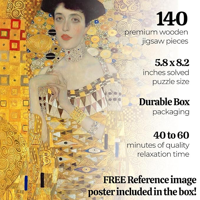 91knots the Lady in Gold by Gustav Klimt Wooden Jigsaw Puzzle (140 Pieces) for Adults and Kids | Hokusai's Artwork