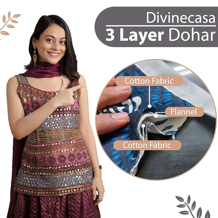 Divine Casa Floret 100% Cotton Single Dohar 120 GSM Soft & Lightweight Throw Blanket Colour Griffin