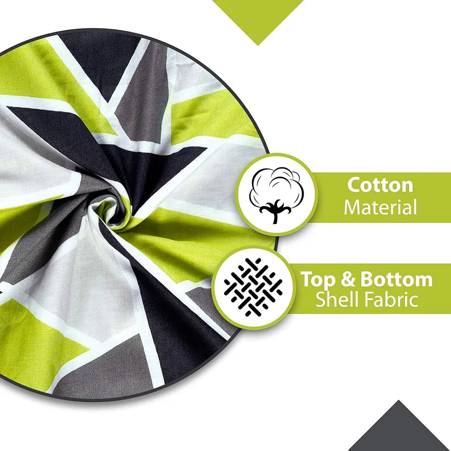 Divine Casa Emeraled 100% Cotton 120 GSM Reversible Triangle Geometric Printed Single Bed AC Dohar Blanket for Mild Winter Colour Jolly Green TC - 144