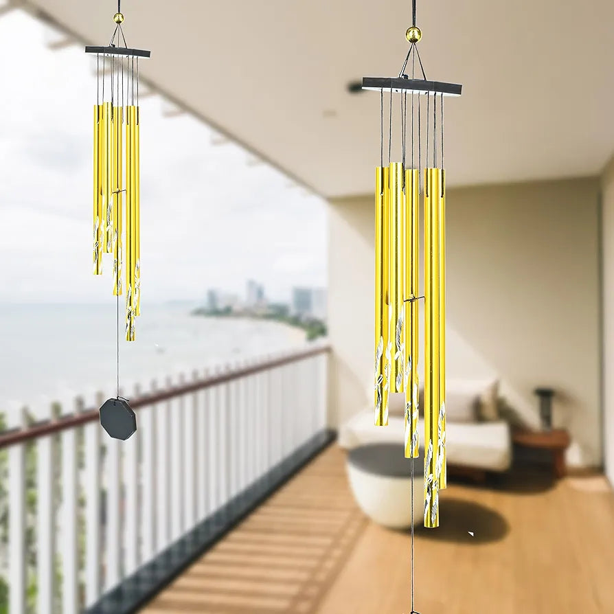 Wind Chimes Hanging Bells and Showpieces Golden 5-Pipe Wind Chime -003
